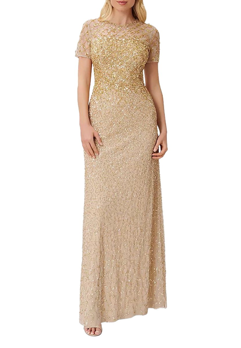 Aidan Mattox Gold Beaded Back Slit Gown Wardrobista