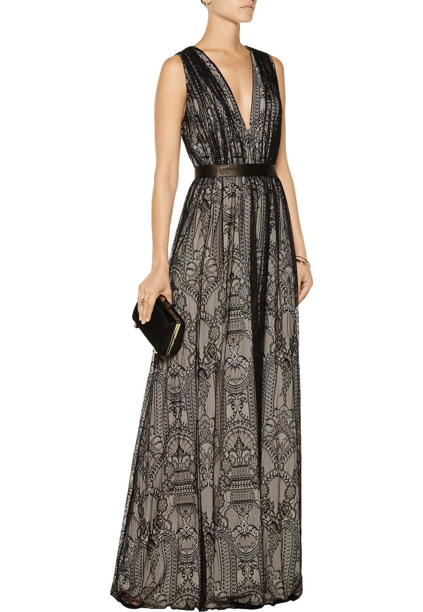 Alice Olivia Black Sybil Plunging Lace Gown Wardrobista