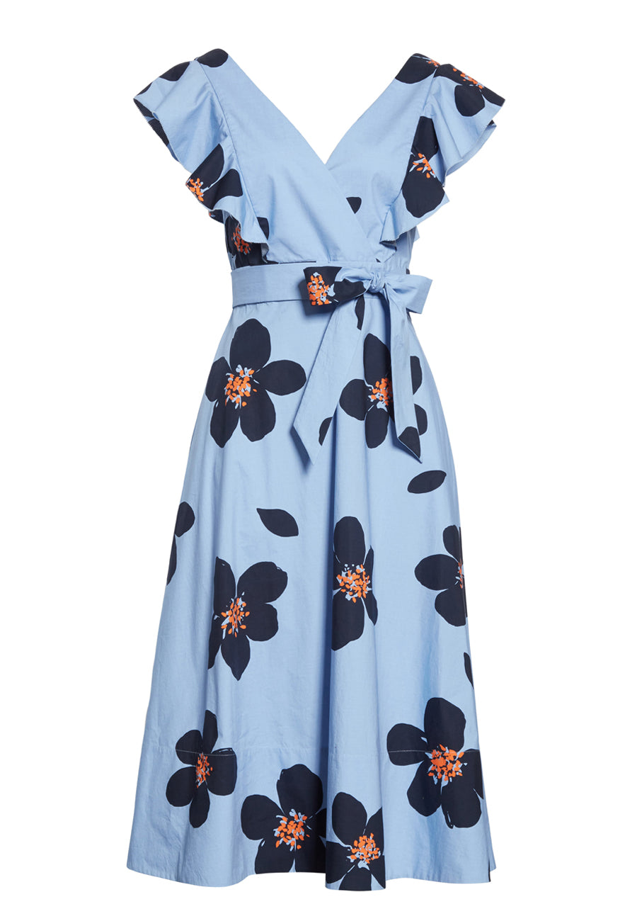 Kate Spade New York BLUE Women's Grand Flora Poplin Midi Dress, US 4 